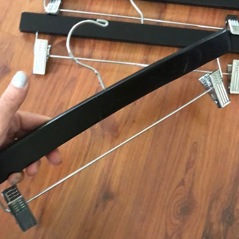 6 pc Black wood Pant hangers, silver chrome ￼